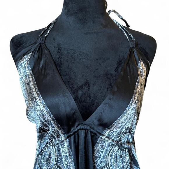 Earthbound Black Paisley Handkerchief Maxi Dress Women’s M Boho Halter - Picture 4 of 8